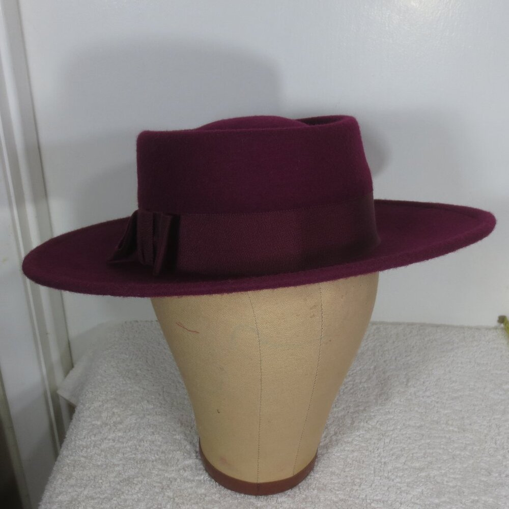 Street Smart Hat Vintage Wine Bolero Boater Wool Wide Brim by Betmar Size 6 7/8